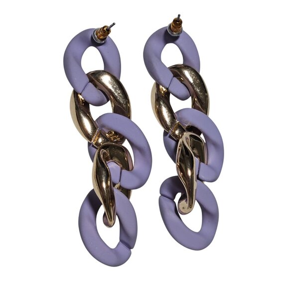 Retro Chunky Purple Gold Chain Link Dangle Earrings Fashion Jewelry Women - Picture 2 of 3
